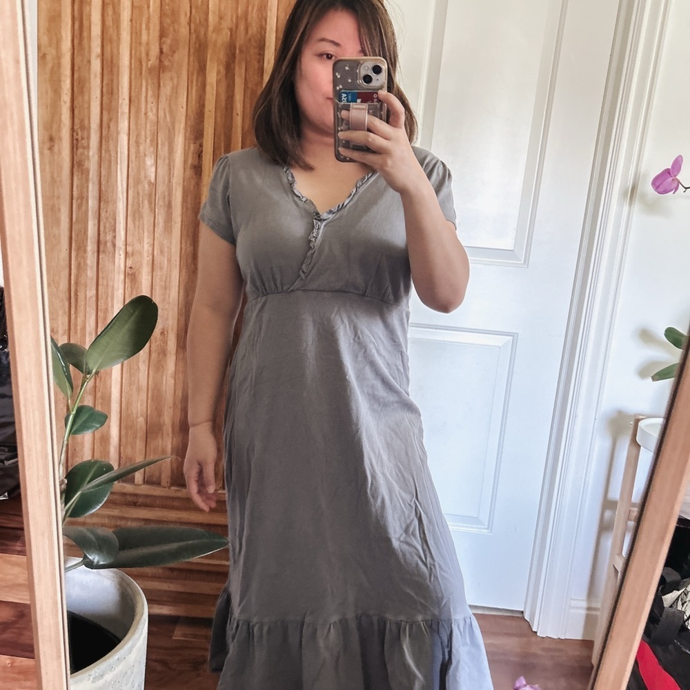 Fresh Produce Lagenlook Ruffle Midi Pullover V neck Dress. Size S - Picture 9 of 9